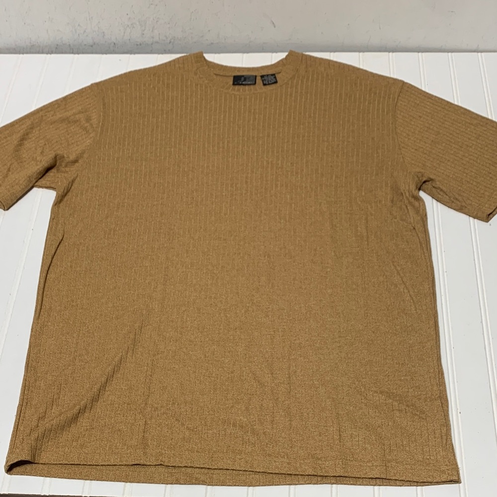 JF J.Ferrar Men's Camel Short Sleeve Tee Ribbed Rayon